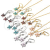 Rhodium Gold Filled Earring and Pendant Adult Set, Bow Design, with Pink and White Cubic Zirconia, Polished, Rhodium Finish, 10.221.0010.4