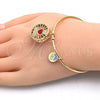 Oro Laminado Individual Bangle, Gold Filled Style Heart and Dolphin Design, with White Cubic Zirconia, Red Enamel Finish, Golden Finish, 07.106.0001 (02 MM Thickness, One size fits all)