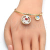 Oro Laminado Individual Bangle, Gold Filled Style Heart and Dolphin Design, with White Cubic Zirconia, Red Enamel Finish, Golden Finish, 07.106.0001 (02 MM Thickness, One size fits all)
