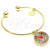 Oro Laminado Individual Bangle, Gold Filled Style Heart and Dolphin Design, with White Cubic Zirconia, Red Enamel Finish, Golden Finish, 07.106.0001 (02 MM Thickness, One size fits all)