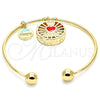 Oro Laminado Individual Bangle, Gold Filled Style Heart and Dolphin Design, with White Cubic Zirconia, Red Enamel Finish, Golden Finish, 07.106.0001 (02 MM Thickness, One size fits all)