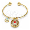 Oro Laminado Individual Bangle, Gold Filled Style Heart and Dolphin Design, with White Cubic Zirconia, Red Enamel Finish, Golden Finish, 07.106.0001 (02 MM Thickness, One size fits all)
