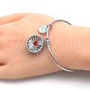 Rhodium Gold Filled Individual Bangle, Heart and Dolphin Design, with White Cubic Zirconia, Red Enamel Finish, Rhodium Finish, 07.106.0001.1 (02 MM Thickness, One size fits all)