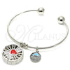 Rhodium Gold Filled Individual Bangle, Heart and Dolphin Design, with White Cubic Zirconia, Red Enamel Finish, Rhodium Finish, 07.106.0001.1 (02 MM Thickness, One size fits all)