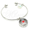 Rhodium Gold Filled Individual Bangle, Heart and Dolphin Design, with White Cubic Zirconia, Red Enamel Finish, Rhodium Finish, 07.106.0001.1 (02 MM Thickness, One size fits all)
