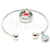 Rhodium Gold Filled Individual Bangle, Heart and Dolphin Design, with White Cubic Zirconia, Red Enamel Finish, Rhodium Finish, 07.106.0001.1 (02 MM Thickness, One size fits all)