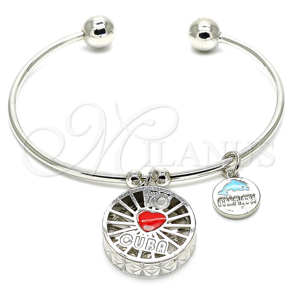 White Gold Filled Jewelry — Individual Bangle Heart and Dolphin Design with White — main product view — SKU 121021 | Oro Laminado Blanco joyería — Individual Bangle corazón and Dolphin diseño with blanco — SKU 121021
