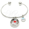 Rhodium Gold Filled Individual Bangle, Heart and Dolphin Design, with White Cubic Zirconia, Red Enamel Finish, Rhodium Finish, 07.106.0001.1 (02 MM Thickness, One size fits all)
