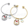 Rhodium Gold Filled Individual Bangle, Heart and Dolphin Design, with White Cubic Zirconia, Red Enamel Finish, Rhodium Finish, 07.106.0001.1 (02 MM Thickness, One size fits all)