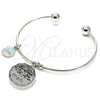 Rhodium Gold Filled Individual Bangle, Tree and Dolphin Design, with White Cubic Zirconia, Diamond Cutting Finish, Rhodium Finish, 07.106.0002.1 (02 MM Thickness, One size fits all)