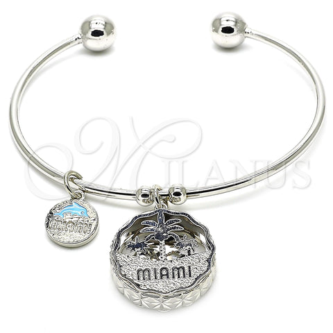 Rhodium Plated Individual Bangle, Tree and Dolphin Design, with White Cubic Zirconia, Diamond Cutting Finish, Rhodium Finish, 07.106.0002.1 (02 MM Thickness, One size fits all)