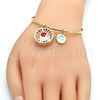 Oro Laminado Individual Bangle, Gold Filled Style Heart and Dolphin Design, with White Cubic Zirconia, Red Enamel Finish, Golden Finish, 07.106.0003 (02 MM Thickness, One size fits all)