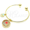 Oro Laminado Individual Bangle, Gold Filled Style Heart and Dolphin Design, with White Cubic Zirconia, Red Enamel Finish, Golden Finish, 07.106.0003 (02 MM Thickness, One size fits all)