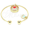 Oro Laminado Individual Bangle, Gold Filled Style Heart and Dolphin Design, with White Cubic Zirconia, Red Enamel Finish, Golden Finish, 07.106.0003 (02 MM Thickness, One size fits all)