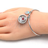 Rhodium Gold Filled Individual Bangle, Heart and Dolphin Design, with White Cubic Zirconia, Red Enamel Finish, Rhodium Finish, 07.106.0003.1 (02 MM Thickness, One size fits all)