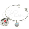 Rhodium Gold Filled Individual Bangle, Heart and Dolphin Design, with White Cubic Zirconia, Red Enamel Finish, Rhodium Finish, 07.106.0003.1 (02 MM Thickness, One size fits all)