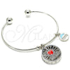 Rhodium Gold Filled Individual Bangle, Heart and Dolphin Design, with White Cubic Zirconia, Red Enamel Finish, Rhodium Finish, 07.106.0003.1 (02 MM Thickness, One size fits all)