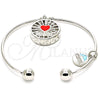 Rhodium Gold Filled Individual Bangle, Heart and Dolphin Design, with White Cubic Zirconia, Red Enamel Finish, Rhodium Finish, 07.106.0003.1 (02 MM Thickness, One size fits all)