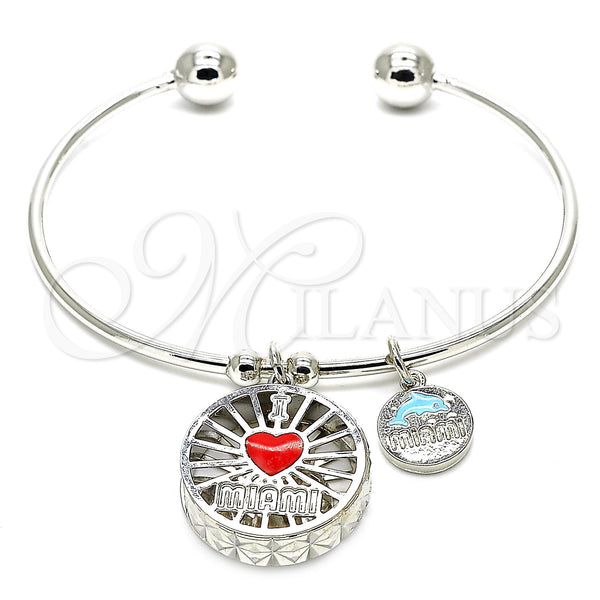 White Gold Filled Jewelry — Individual Bangle Heart and Dolphin Design with White — main product view — SKU 121025 | Oro Laminado Blanco joyería — Individual Bangle corazón and Dolphin diseño with blanco — SKU 121025