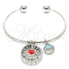 Rhodium Gold Filled Individual Bangle, Heart and Dolphin Design, with White Cubic Zirconia, Red Enamel Finish, Rhodium Finish, 07.106.0003.1 (02 MM Thickness, One size fits all)