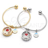 Rhodium Gold Filled Individual Bangle, Heart and Dolphin Design, with White Cubic Zirconia, Red Enamel Finish, Rhodium Finish, 07.106.0003.1 (02 MM Thickness, One size fits all)