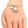 Oro Laminado Individual Bangle, Gold Filled Style Elephant and Dolphin Design, with White Cubic Zirconia, Diamond Cutting Finish, Golden Finish, 07.106.0004 (02 MM Thickness, One size fits all)