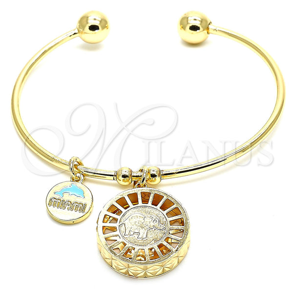Gold Filled Jewelry — Individual Bangle Elephant and Dolphin Design with White — main product view — SKU 121026 | Oro Laminado joyería — Individual Bangle Elephant and Dolphin diseño with blanco — SKU 121026