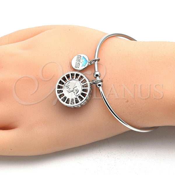 White Gold Filled Jewelry — Individual Bangle Elephant and Dolphin Design with White — alternate product view — SKU 121027 | Oro Laminado Blanco joyería — Individual Bangle Elephant and Dolphin diseño with blanco — SKU 121027