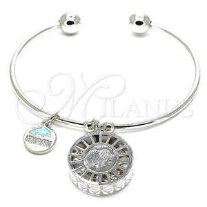 White Gold Filled Jewelry — Individual Bangle Elephant and Dolphin Design with White — main product view — SKU 121027 | Oro Laminado Blanco joyería — Individual Bangle Elephant and Dolphin diseño with blanco — SKU 121027