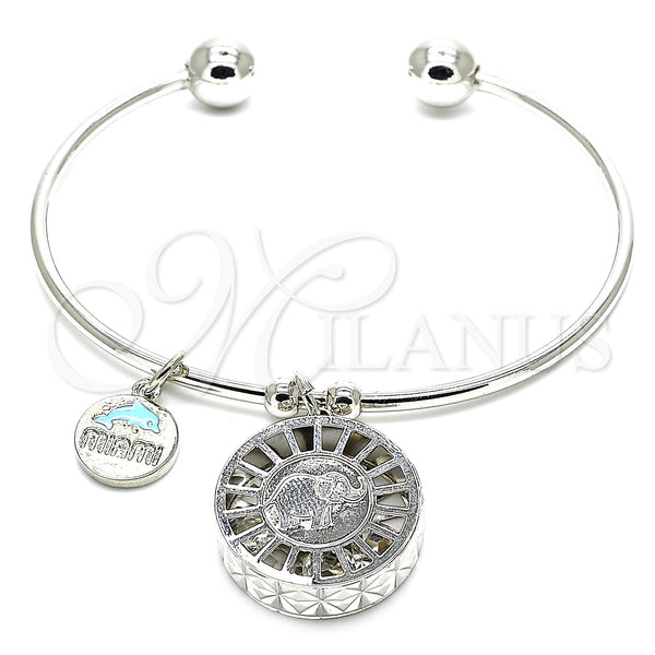 White Gold Filled Jewelry — Individual Bangle Elephant and Dolphin Design with White — main product view — SKU 121027 | Oro Laminado Blanco joyería — Individual Bangle Elephant and Dolphin diseño with blanco — SKU 121027
