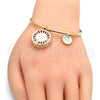 Oro Laminado Individual Bangle, Gold Filled Style Guadalupe and Dolphin Design, with White Cubic Zirconia, Diamond Cutting Finish, Golden Finish, 07.106.0005 (02 MM Thickness, One size fits all)