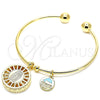 Oro Laminado Individual Bangle, Gold Filled Style Guadalupe and Dolphin Design, with White Cubic Zirconia, Diamond Cutting Finish, Golden Finish, 07.106.0005 (02 MM Thickness, One size fits all)