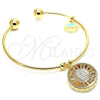 Oro Laminado Individual Bangle, Gold Filled Style Guadalupe and Dolphin Design, with White Cubic Zirconia, Diamond Cutting Finish, Golden Finish, 07.106.0005 (02 MM Thickness, One size fits all)