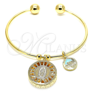 Gold Filled Jewelry — Individual Bangle Guadalupe and Dolphin Design with White — main product view — SKU 121028 | Oro Laminado joyería — Individual Bangle Guadalupe and Dolphin diseño with blanco — SKU 121028