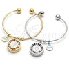 Oro Laminado Individual Bangle, Gold Filled Style Guadalupe and Dolphin Design, with White Cubic Zirconia, Diamond Cutting Finish, Golden Finish, 07.106.0005 (02 MM Thickness, One size fits all)