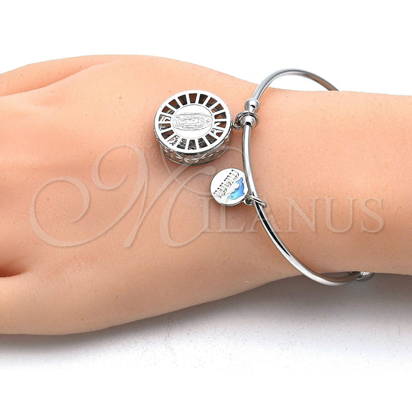 White Gold Filled Jewelry — Individual Bangle Guadalupe and Dolphin Design with White — alternate product view — SKU 121029 | Oro Laminado Blanco joyería — Individual Bangle Guadalupe and Dolphin diseño with blanco — SKU 121029