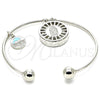 Rhodium Gold Filled Individual Bangle, Guadalupe and Dolphin Design, with White Cubic Zirconia, Diamond Cutting Finish, Rhodium Finish, 07.106.0005.1 (02 MM Thickness, One size fits all)