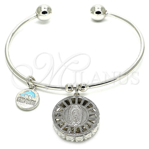 White Gold Filled Jewelry — Individual Bangle Guadalupe and Dolphin Design with White — main product view — SKU 121029 | Oro Laminado Blanco joyería — Individual Bangle Guadalupe and Dolphin diseño with blanco — SKU 121029