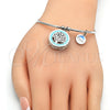 Rhodium Gold Filled Individual Bangle, Tree and Dolphin Design, with White Cubic Zirconia, Turquoise Enamel Finish, Rhodium Finish, 07.106.0007.1 (02 MM Thickness, One size fits all)