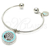 Rhodium Gold Filled Individual Bangle, Tree and Dolphin Design, with White Cubic Zirconia, Turquoise Enamel Finish, Rhodium Finish, 07.106.0007.1 (02 MM Thickness, One size fits all)