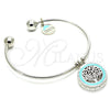 Rhodium Gold Filled Individual Bangle, Tree and Dolphin Design, with White Cubic Zirconia, Turquoise Enamel Finish, Rhodium Finish, 07.106.0007.1 (02 MM Thickness, One size fits all)