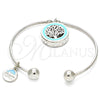 Rhodium Gold Filled Individual Bangle, Tree and Dolphin Design, with White Cubic Zirconia, Turquoise Enamel Finish, Rhodium Finish, 07.106.0007.1 (02 MM Thickness, One size fits all)