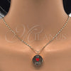 Oro Laminado Pendant Necklace, Gold Filled Style Heart Design, with White Cubic Zirconia, Red Enamel Finish, Golden Finish, 04.106.0035.20 (02 MM Thickness, 20 Inches Length)