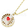Oro Laminado Pendant Necklace, Gold Filled Style Heart Design, with White Cubic Zirconia, Red Enamel Finish, Golden Finish, 04.106.0035.20 (02 MM Thickness, 20 Inches Length)