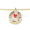 Oro Laminado Pendant Necklace, Gold Filled Style Heart Design, with White Cubic Zirconia, Red Enamel Finish, Golden Finish, 04.106.0035.20 (02 MM Thickness, 20 Inches Length)