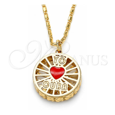 Oro Laminado Pendant Necklace, Gold Filled Style Heart Design, with White Cubic Zirconia, Red Enamel Finish, Golden Finish, 04.106.0035.20 (02 MM Thickness, 20 Inches Length)