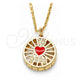 Oro Laminado Pendant Necklace, Gold Filled Style Heart Design, with White Cubic Zirconia, Red Enamel Finish, Golden Finish, 04.106.0035.20 (02 MM Thickness, 20 Inches Length)
