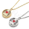 Oro Laminado Pendant Necklace, Gold Filled Style Heart Design, with White Cubic Zirconia, Red Enamel Finish, Golden Finish, 04.106.0035.20 (02 MM Thickness, 20 Inches Length)