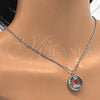 Rhodium Gold Filled Pendant Necklace, Heart Design, with White Cubic Zirconia, Red Enamel Finish, Rhodium Finish, 04.106.0035.1.18 (02 MM Thickness, 18 Inches Length)