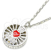Rhodium Gold Filled Pendant Necklace, Heart Design, with White Cubic Zirconia, Red Enamel Finish, Rhodium Finish, 04.106.0035.1.18 (02 MM Thickness, 18 Inches Length)